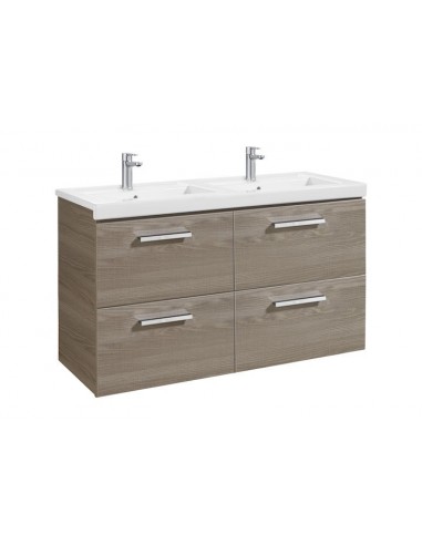 Unik (mueble base con cuatro cajones y lavabo doble) - Serie Prisma , Color Blanco - Fresno