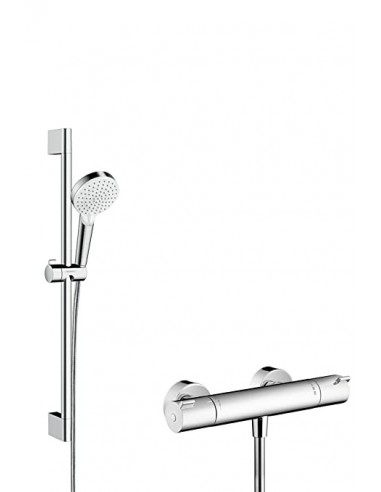 Crometta Set de ducha visto Vario con termostato Ecostat 1001 CL Combi barra de ducha 65 cm en acabado blanco/cromado