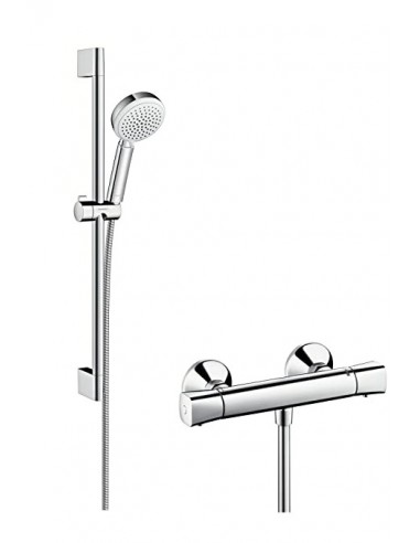 Crometta 100 Set de ducha visto Vario con termostato Ecostat universal Combi barra de ducha 65 cm en acabado cromado/blanco.