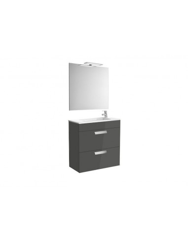 Pack Debba(mueble base compacto con dos cajones, lavabo, espejo y aplique LED) gris antracita.