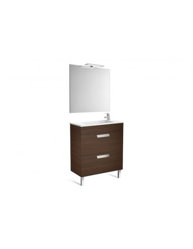 Pack Debba(mueble base compacto con dos cajones, lavabo, espejo y aplique LED) wengé texturizado.