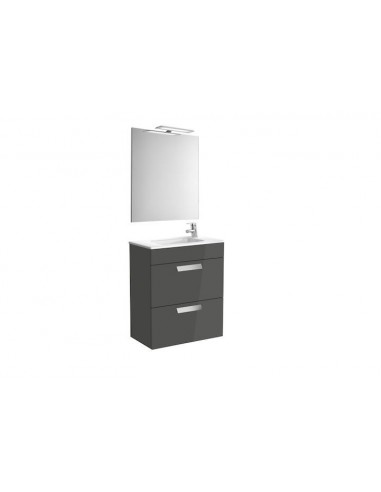 Pack (mueble base compacto con dos cajones, lavabo, espejo y aplique LED) 600mm, gris antracita.