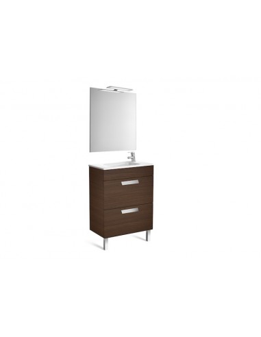 Pack (mueble base compacto con dos cajones, lavabo, espejo y aplique LED) 600mm, wengé texturizado.