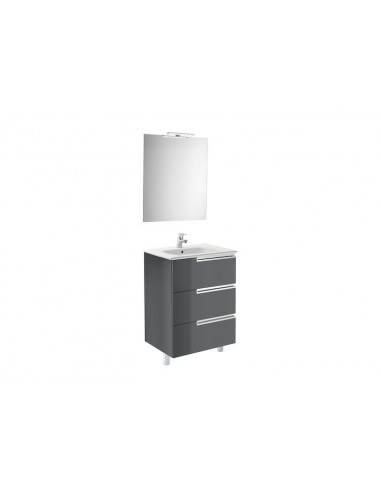 Pack Family Victoria-N (mueble base, lavabo, espejo y aplique LED) 600 mm, gris antracita.