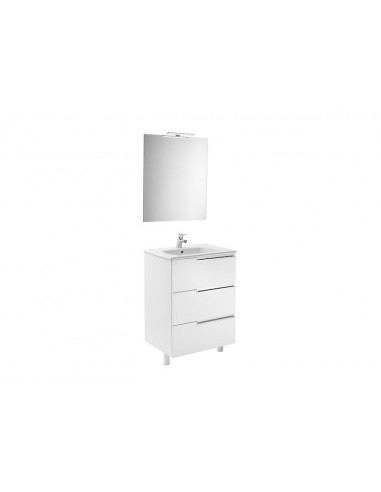 Pack Family Victoria-N (mueble base, lavabo, espejo y aplique LED) 600 mm, blanco brillo.