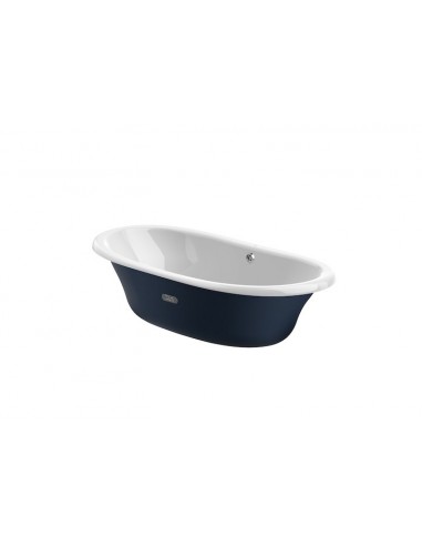 Bañera oval de fundición esmaltada con exterior azul marino y fondo antideslizante - Serie Newcast , Color Blanco