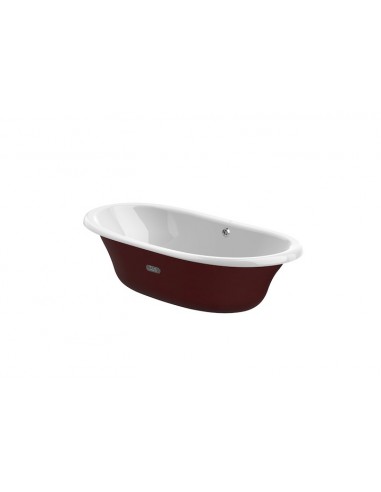 Bañera oval de fundición esmaltada con exterior burdeos y fondo antideslizante - Serie Newcast , Color Blanco