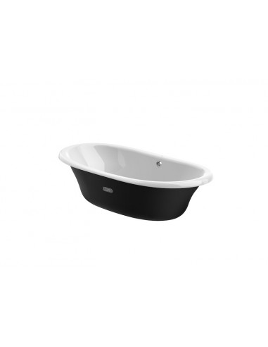 Bañera oval de fundición esmaltada con exterior negro y fondo antideslizante - Serie Newcast , Color Blanco