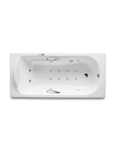 Bañera de fundición rectangular con hidromasaje Total fondo antideslizante y juego de desagüe - Serie Haiti , Color Blanco