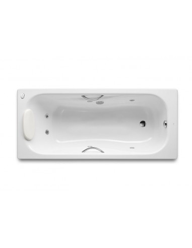 Bañera de fundición rectangular con hidromasaje Tonic fondo antideslizante y juego de desagüe - Serie Malibu , Color Blanco